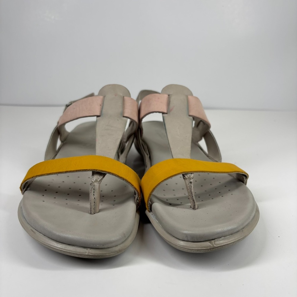 ECCO Flash Women's 10 Merigold/Rose/Gray Leather T-Strap Slingback Thong Sandals - Picture 3 of 16